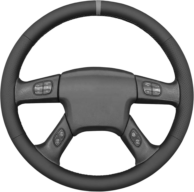 MEWANT Hand Stitch Steering Wheel Cover for Chevy Silverado 1500 2003-2006 Trailblazer Black Real Leather Steering Wrap