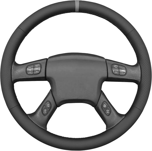 MEWANT Hand Stitch Steering Wheel Cover for Chevy Silverado 1500 2003-2006 Trailblazer Black Real Leather Steering Wrap