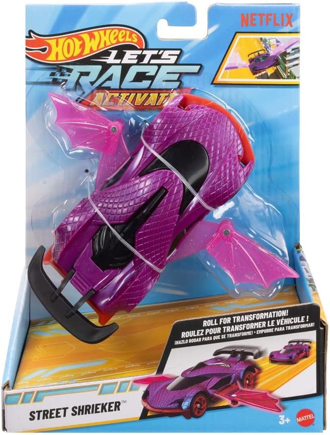 Hot Wheels Let's Race Activate! Street Shrieker - Wings Pop Out as it Rolls! 1:32 Scale Toy Vehicle