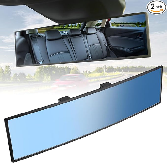 JOYTUTUS Rear View Mirror, Universal 12 Inch 2 Pack Panoramic Convex Rearview Mirror, Interior Clip-on Wide Angle Rear View to Reduce Blind Spot Effectively for Car SUV Trucks - Bl