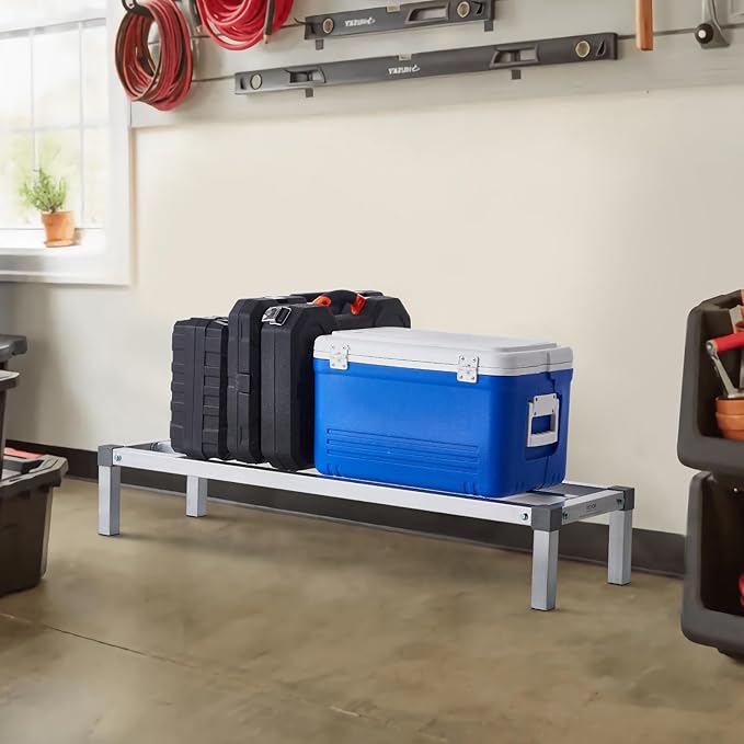 VEVOR Aluminum Dunnage Rack, 48” x 14” Commercial Food Floor Rack, 8” Off the Floor, 1000 lbs Capacity All-Welded Aluminum Storage, for Storage in Restaurants, Kitchens, Garages and Vehicles