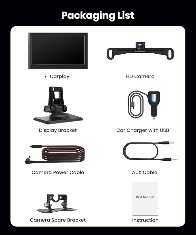 Foxpark Portable Carplay Car Screen for Apple & Android Auto-7" HD Wireless Car Play Touch Screen with Backup Camera,Car Audio Receivers with Voice Control,GPS Navigation,Bluetooth,Mirror Link,FM