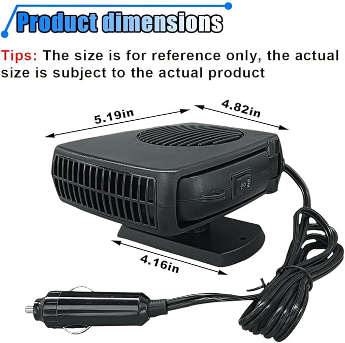 12V 200W Portable Car Heater, Car Windshield Defogger Defroster with 360 Degree Rotary & Cigarette Lighter Plug-in, 2 in 1 Auto Windscreen/Window Heater Fast Heating & Cooling Fan