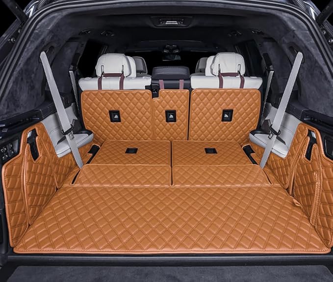 for BMW X7 2+3+2 Seater Trunk Mat Cargo Cover Dog Liner Boot Liner Full Coverage Leather 3D Laser Measured (Trunk Mat+2nd Row Backrest Mat+3rd Row Backrest Mat+Both Sides Panel) (Brown