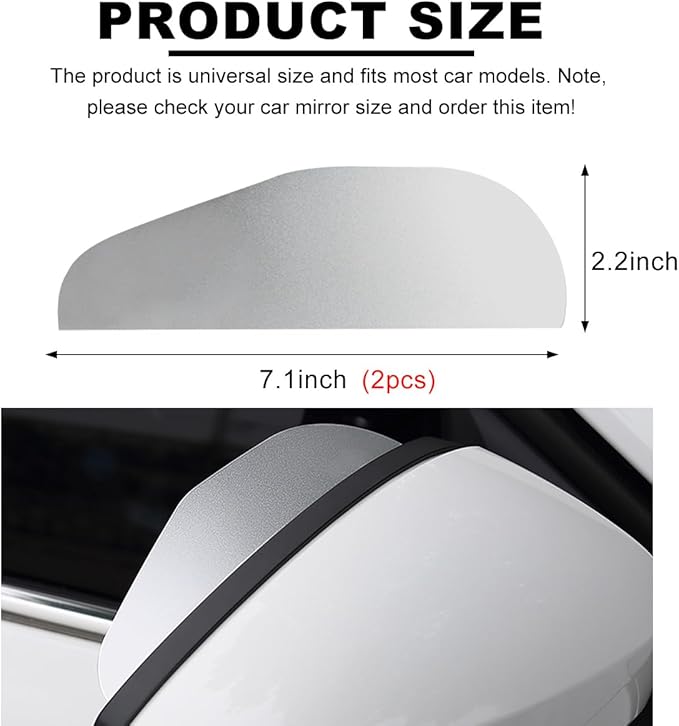 Wevdn 2 PCS Mirror Rain Visor Eyebrow, Waterproof PVC Auto Exterior Rear View Mirror Rain Visor Guard, Rainproof Side Mirror Rain Visor Eyebrow Cover for SUV Truck, Car Accessories (Aluminum Silver)