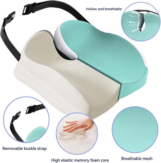 Seat Cushions for Office Chairs Wheelchair Cushion for Long Sitting Back Pain，Memory Foam Seat Car Computer Desk Chair Cushion，Coccyx Cushion for Tailbone Pain Relief Cushion Office Chair Green