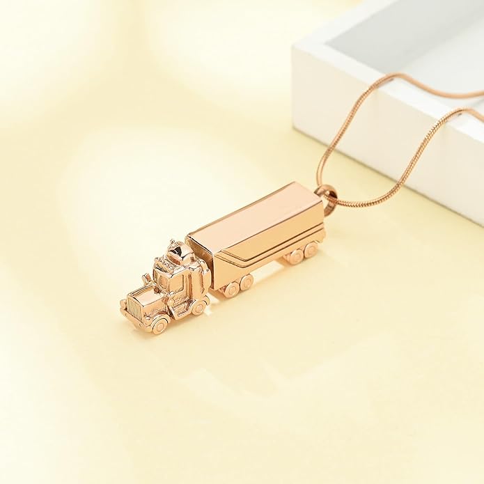 Urn Necklace for Ashes 18 Wheeler Semi Truck Cremation Jewelry for Men Memorial Urn Pendant Ashes Locket Necklace Keepsake Gifts