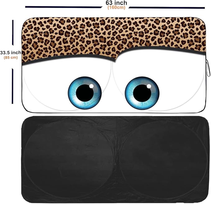 GVEN Windshield Sun Shades Car Sun Shade Protector Blocks UV Rays for Full-Size Sedan & SUV, Mid-Size SUV, Sports Cars, Wagon and Mid-Size Pickup Truck Car Accessories(Leopard Eyes, L)