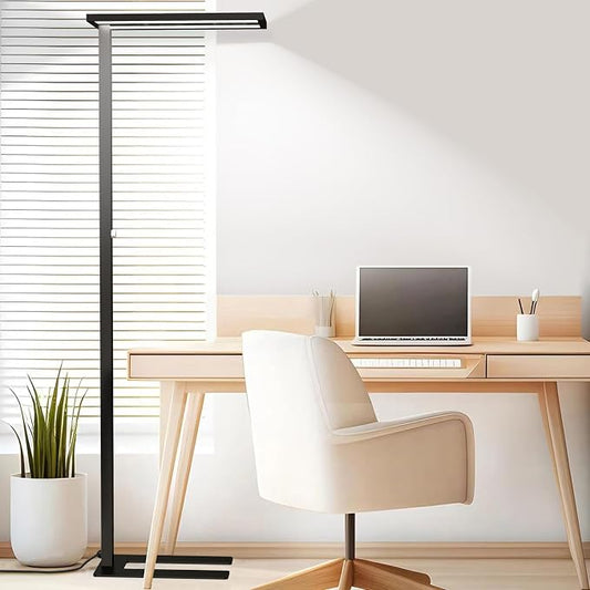 STERREN Eye-Care Led Floor Lamp,76" Tall Office Floor Lamp, 105W Black Modern Free-Standing Lamp, 11100LM Bright Reading Lamp for Study Room,Living Room,Meeting Room,4000K