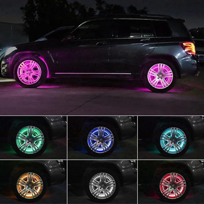 Blueshyhall 15.5 inch LED Rim Wheel Ring Lights 4 PCS for Car Truck Vehicle Offroad Pickup, RGB Multi-Color Chasing Dancing Wheel Ring Light Kit