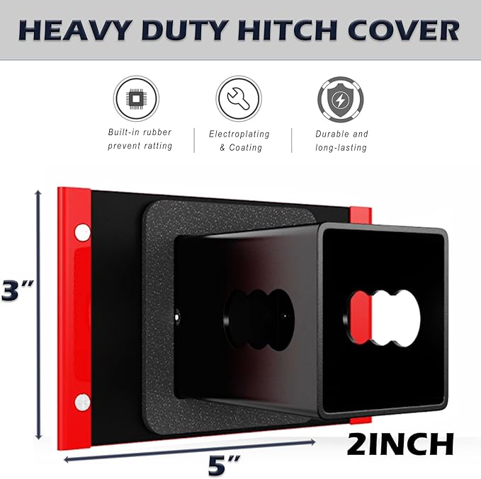 Heavy Duty Hollow Out American Flag Metal Trailer Hitch Cover for 2-inch Receiver (with 5/8-inch Pin Dia Anti-Theft Hitch Lock, Red&Black)