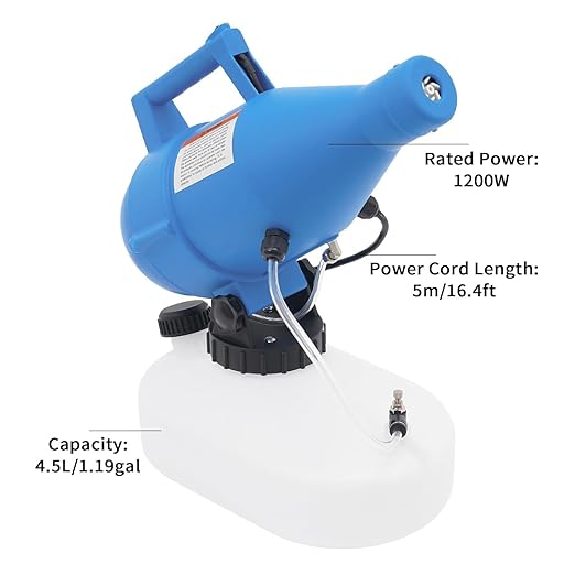 4.5l (1.2 Gallon) Electric Ulv Portable Fogger Sprayer Machine Cold Fogger Machine Spraying Distance 30ft W/16.4ft Cord for Home,Hotel,Church,School,Yard