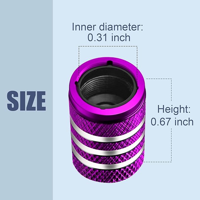 Tire Valve Stem Cap Cover - (5 Pack) Tire Air Cap Metal with Plastic Liner Corrosion Resistant Leak-Proof American Flag for Car Truck Motorcycle Bike Purple
