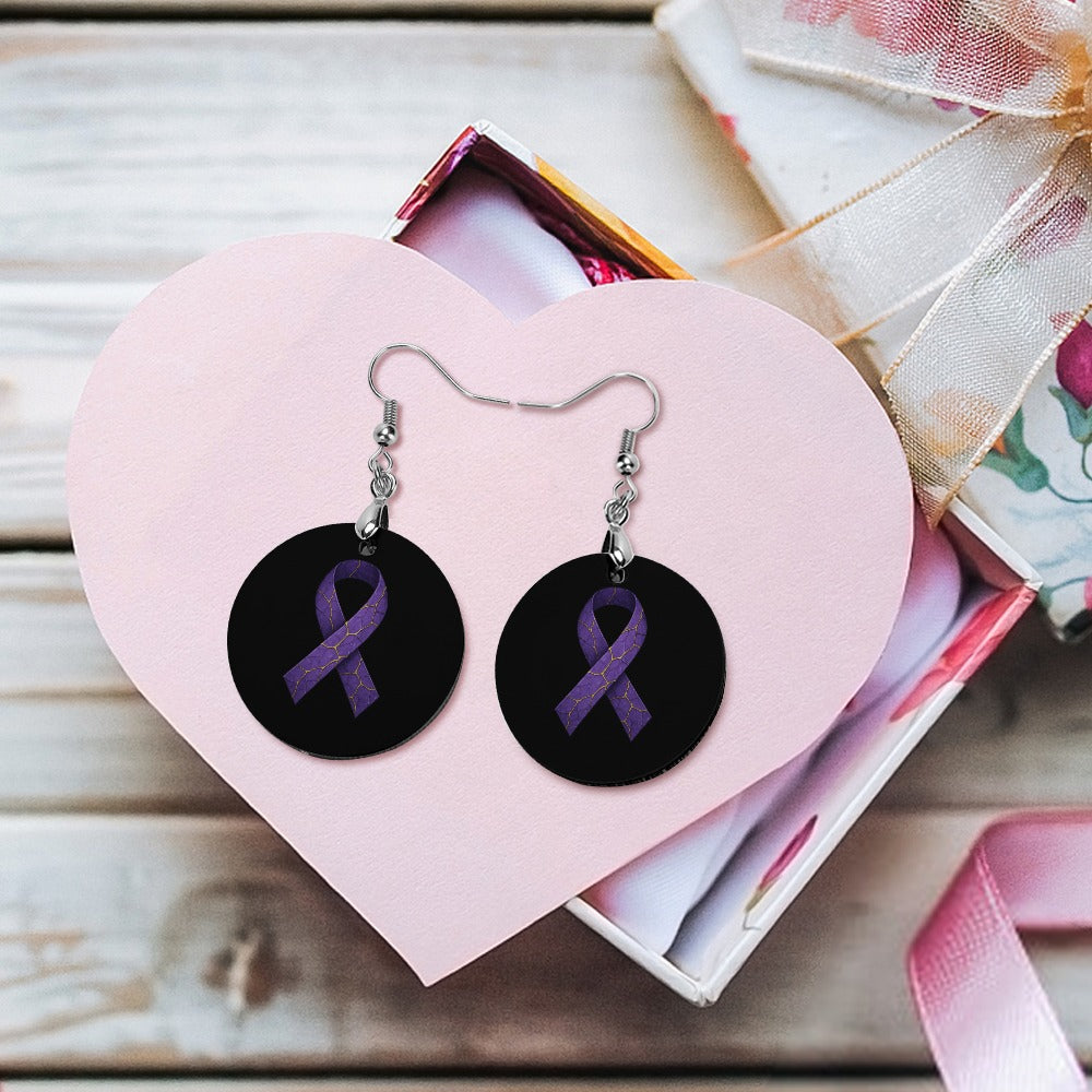 Gold-Thread Purple Ribbon Epilepsy Awareness Earrings