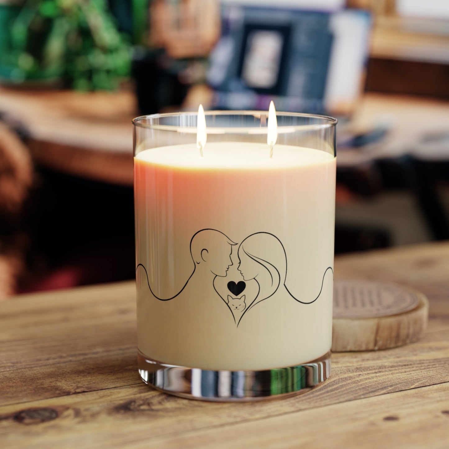 Love Lives Here – Valentine Candle (Couple, Cat & Heart)
