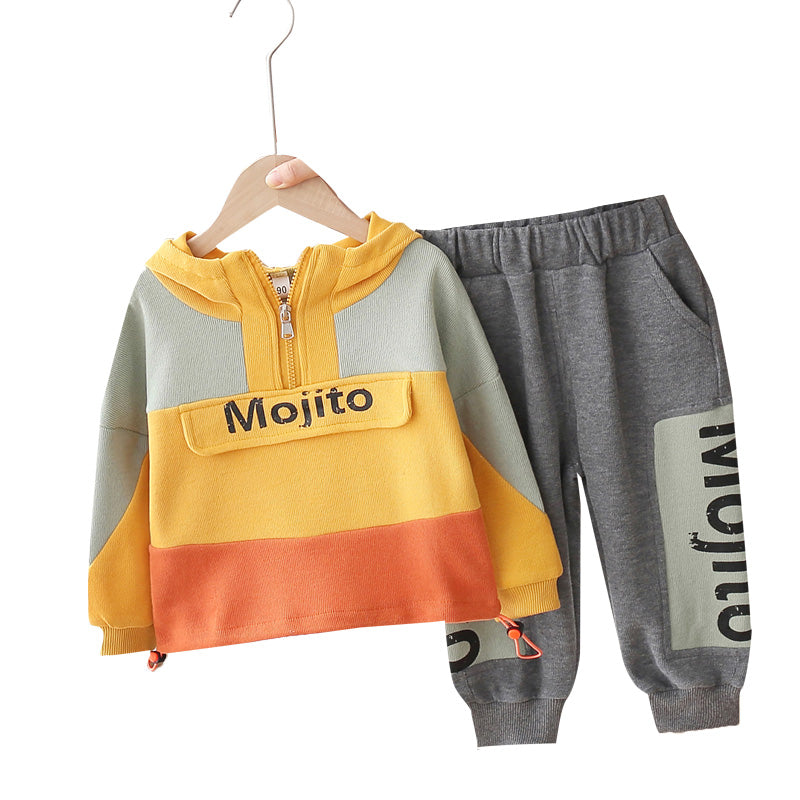Patchwork cotton sweatshirt suit
