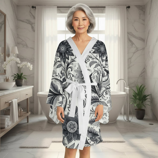 Elegant Floral Long Sleeve Kimono Robe, Stylish Lounge Wear, Perfect for Relaxation, Gift for Her, Home Spa Essentials, Beautiful Design