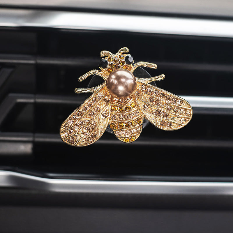 Cute Bee Car Air Freshener Clip with Pearl & Rhinestones