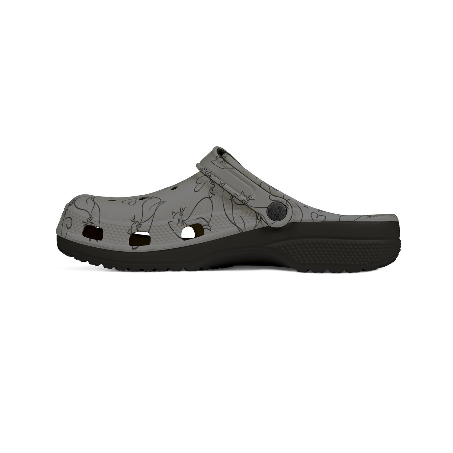 Minimalist Cat Line Art EVA Clogs – Grey All-Over Print Slip-Ons
