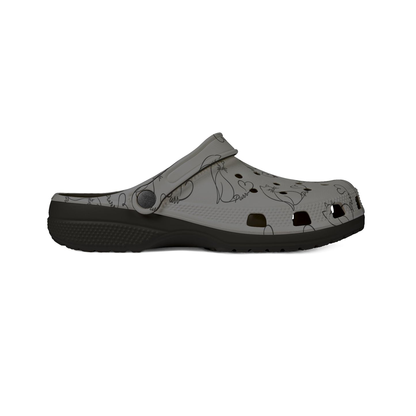 Minimalist Cat Line Art EVA Clogs – Grey All-Over Print Slip-Ons