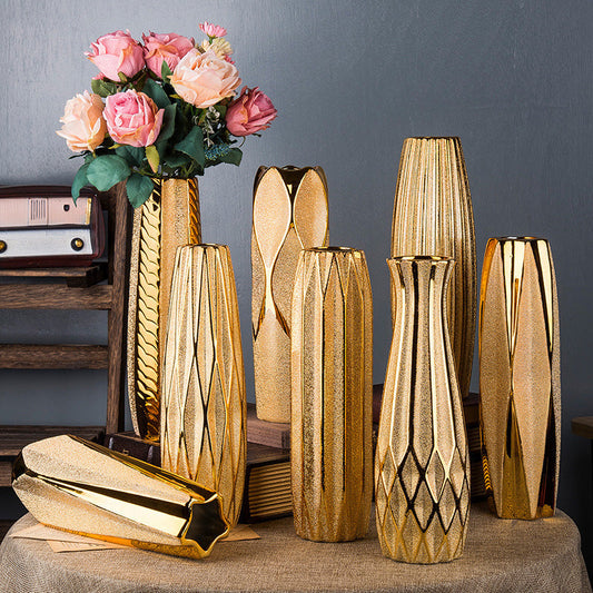 Ceramic Vase Golden Flowers Water Culture Decoration Living Room