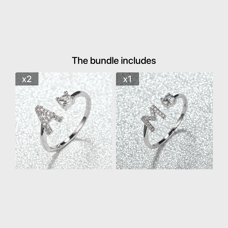 Popular Fashion Silvery AZ Letter Ring Initials Wedding Love Couple Rings Bridesmaid Gift