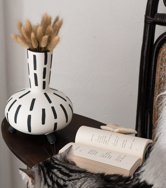 Original Hand-painted Vase Ceramic Black And White Handmade