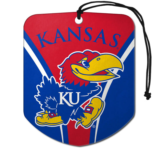 FANMATS 61615 NCAA Kansas Jayhawks Hanging Car Air Freshener 2 Pack Black Ice Scent Odor Eliminator Shield Design with Team Logo