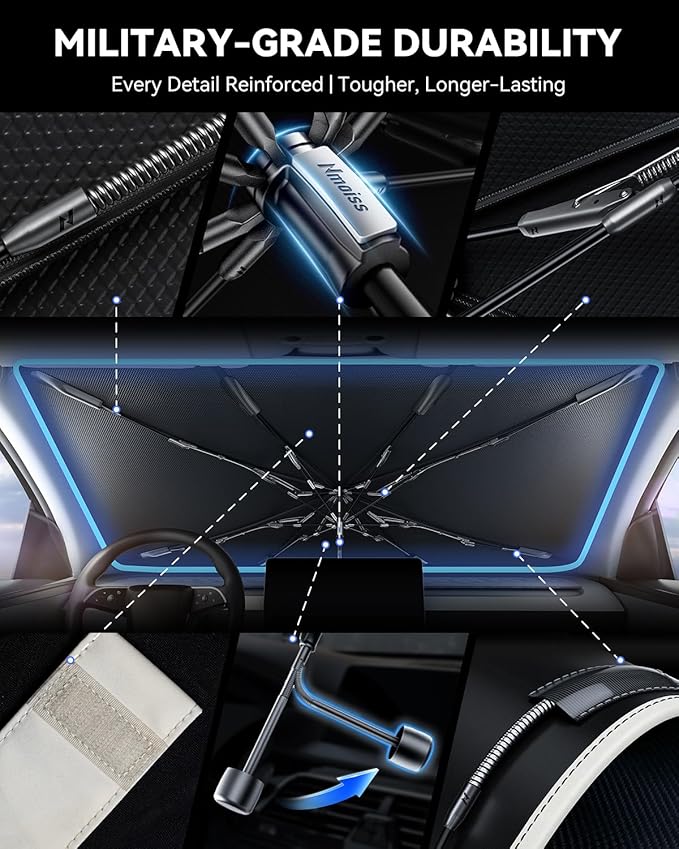 [2026 Upgraded] Nmoiss Windshield Sun Shade Umbrella for Honda Civic - [Vinyl Coating Heat Shield] Protect Car from Sun Rays & Heat Damage Block 99% UV Keep Cool and Protect Interior