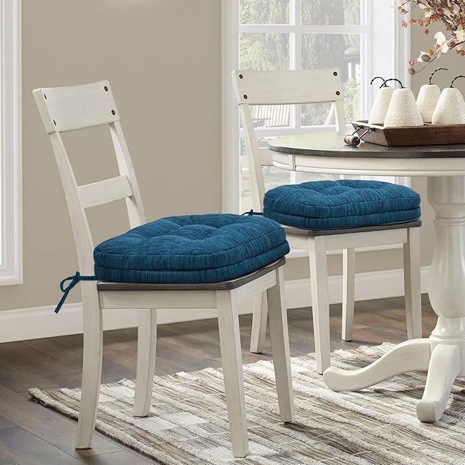 Shinnwa Dining Chair Cushions Set of 4, Dual-Layer Memory Foam Kitchen Chair Cushions, Patented Design Seat Pads with Ties, 16.5 x 16.5 x 3.5in, 4 Pack, Navy Blue