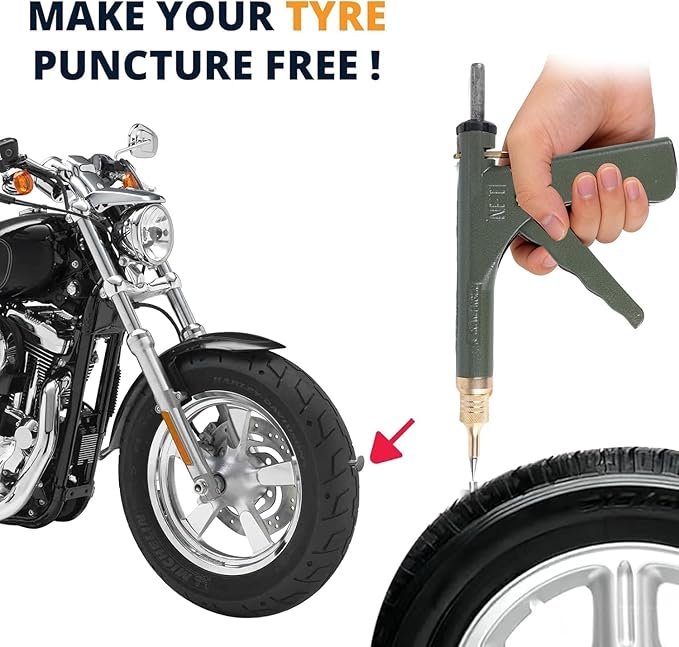 tire Plug kit Motorcycle tire Repair kit tubeless tire Repair kit Suitable for Punctured and Flat Tires of Motorcycles, Cars, ATVs and Lawn mowers; Includes an inflator（Red ）