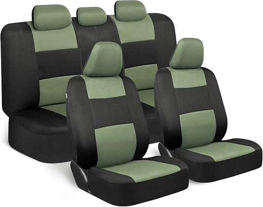 BDK PolyPro Car Seat Covers Full Set in Green on Black, Front and Rear Split Bench Seat Covers for Cars, Easy to Install Car Seats Cover Set and Accessories for Auto Trucks Van SUV - Green