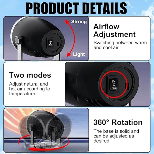 OBEST Portable Heater, 12V Car Heater with Heating & Cooling 2 in 1 Car Defroster, 360° Rotary Portable Heaters for Car, Unrestricted Current Car Warmer for Auto Truck SUV Vehicle