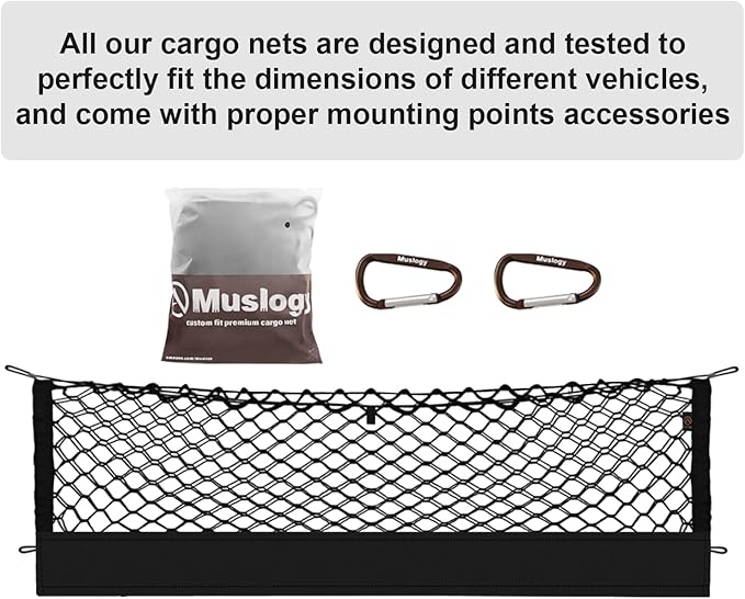 Muslogy Truck Bed Cargo Net Trunk Netting Compatible with 2021-2025 2026 Jeep Grand Cherokee L (3-Row GCL) Accessories, Pickup Cargo Organizer SUV Sedan Storage Net w/Heavy Duty Carabiners