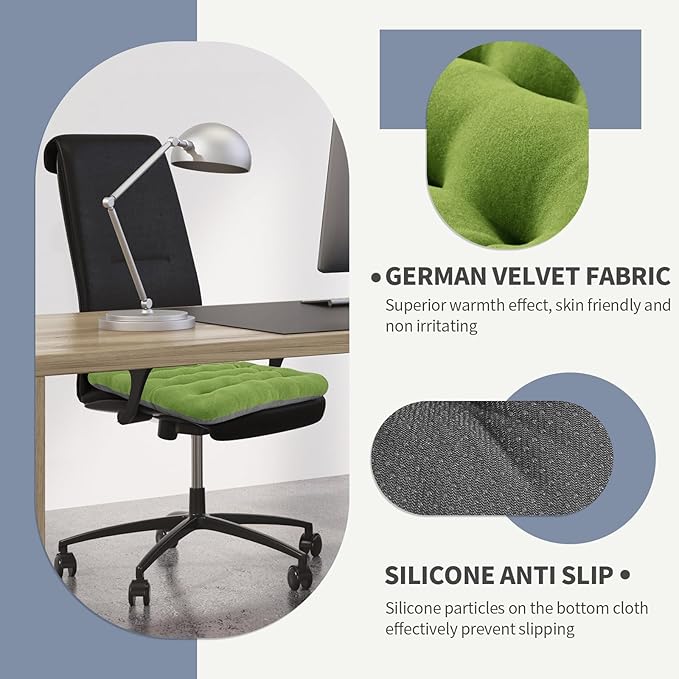BUYUE Good Support Office Chair Cushion Padded, Soft Velvet Comfortable Non-Slip Seat Cushion for Computer Desk Kitchen Chair (1 Count, Green)