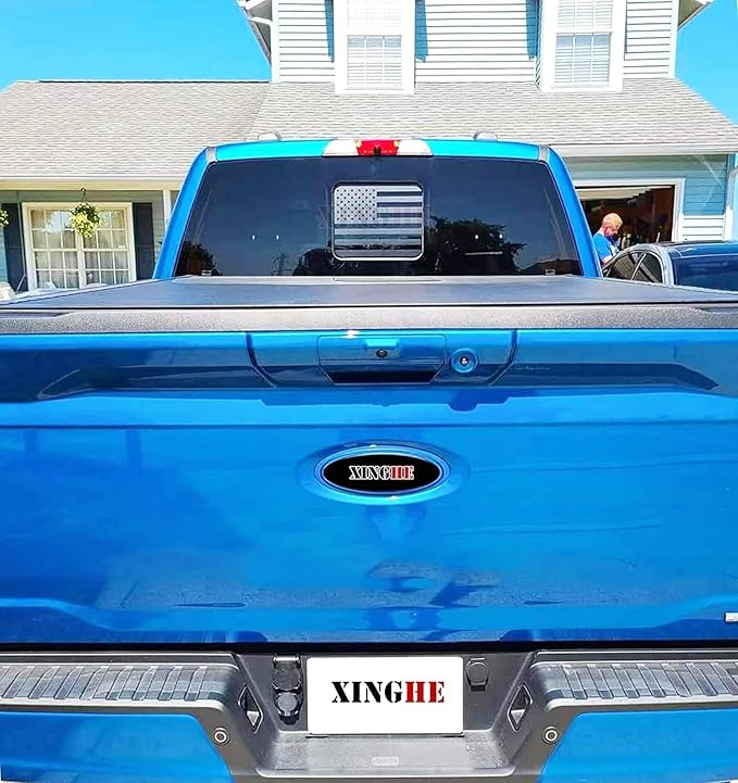 Xinghe for 2015-2025 2026 Ford F150 F250 F350, Rear Middle Window American Flag Decals, Matte Black USA Flag Decal for Truck Back Window, Waterproof Vinyl, Durable and Easy Remove Truck Decal