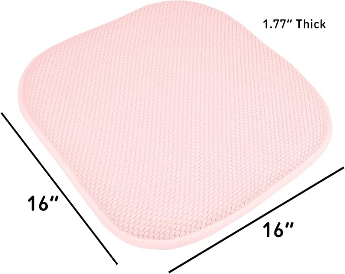 Sweet Home Collection Chair Cushion Memory Foam Pads Honeycomb Pattern Slip Non Skid Rubber Back Rounded Square 16" x 16" Seat Cover, 2 Pack, Pink