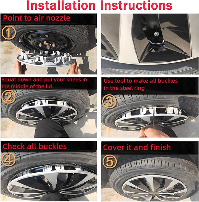 Hubcaps Wheel Covers Replacement R14 Size Hub Cap Universal-Fit Steel Wheel Rim Caps ABS Tire Cover Snap on Most Car Truck SUV Sedan -Set of 4（14-inch，Silver-Black）