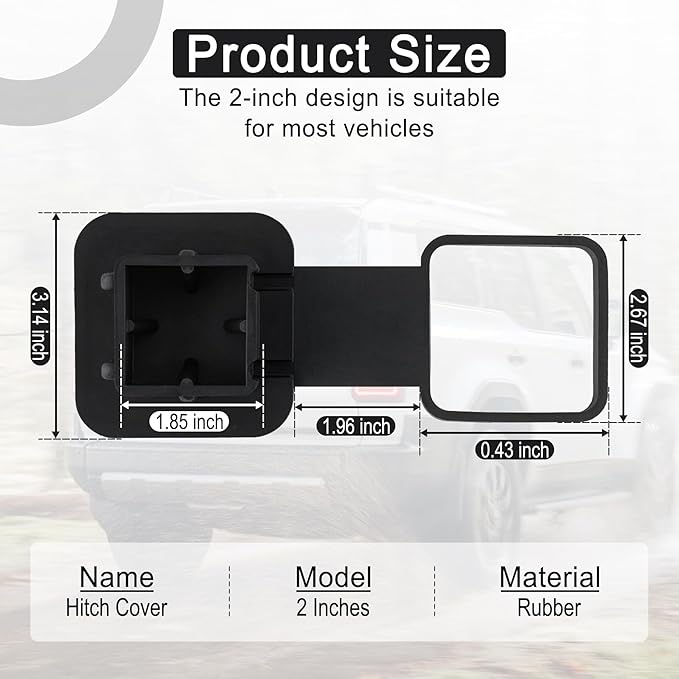 UYYE 2 Inch Rubber Trailer Hitch Cover, Rubber Hitch Tube Cover Plug Cap, Car Exterior Accessories Fits for Most Vehicles Hitch Receivers, Hitch Cover Tube Plug Cap (Black)