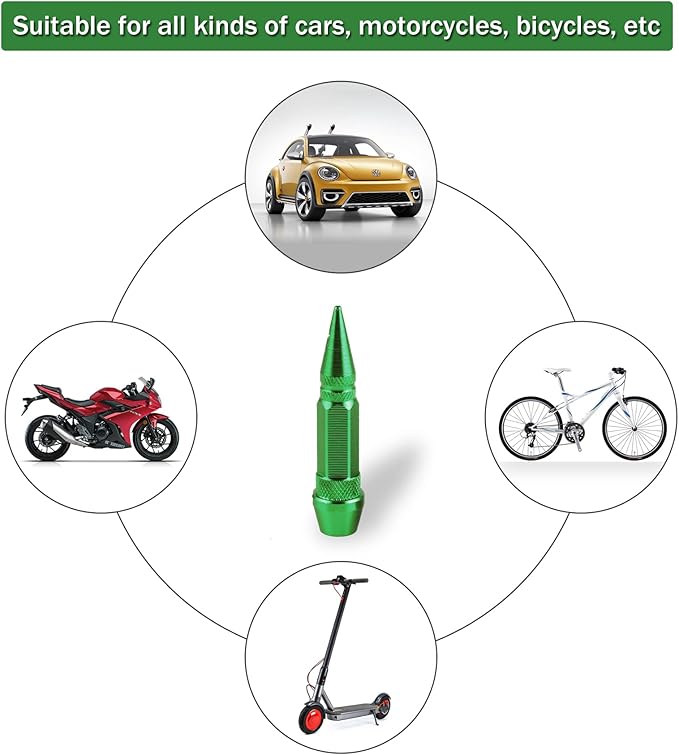 SINGARO 60mm Spiked Valve Caps,Aluminum Alloy Dustproof and Waterproof Tire Valve Stem Caps, Suitable for Cars, Trucks and Motorcycles (4PCS Green)