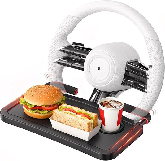 Steering Wheel Tray, Large Car Tray Table, Car Desk for Eating Drinks Work, Freely Adjustable & Universal Fit, Compatible with Tesla Ford Ram Chevrolet Silverado Toyota Tacoma GMC Sierra