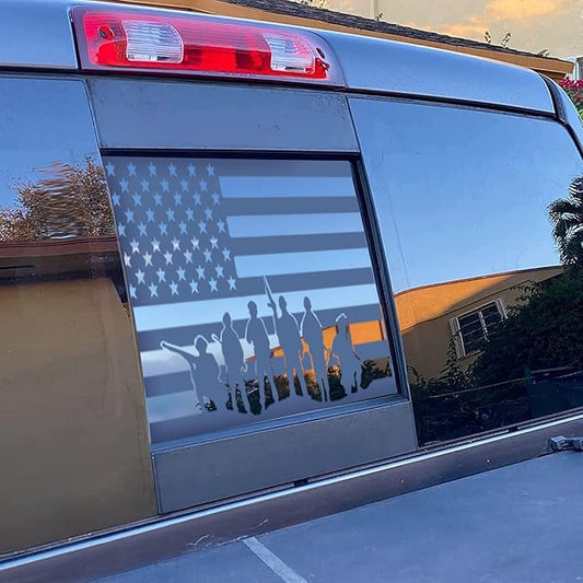 Xinghe for Dodge Ram 2009 to 2024 2025 2026, American Flag Decals Stickers for Truck Back Middle Window, Matte Black USA Flag Decal