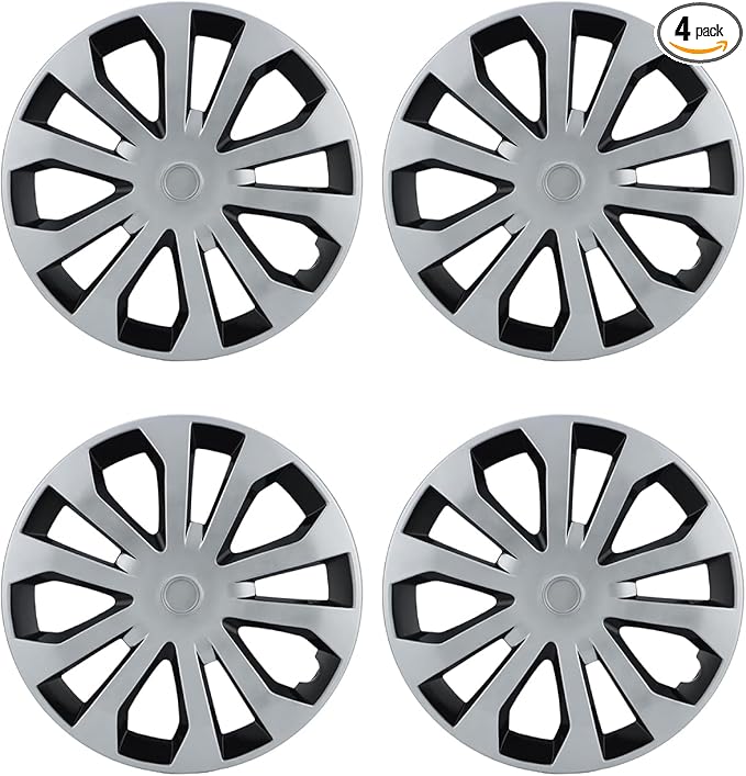 ABX Hubcap Wheel Covers Hub Caps 16 Inch Set of 4 Black & Silver Universal Wheel Rim Cover R16 Stylish Car Decor Wheel Covers for Toyota Camry Nissan Mazda (silver-05, 16 inch)