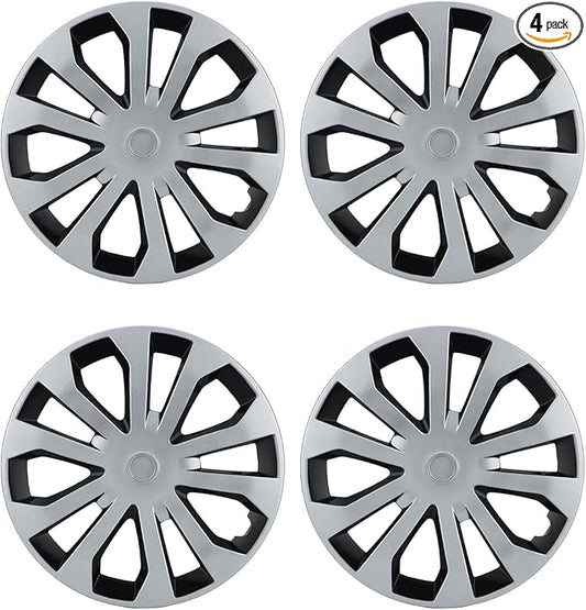 ABX Hubcap Wheel Covers Hub Caps 16 Inch Set of 4 Black & Silver Universal Wheel Rim Cover R16 Stylish Car Decor Wheel Covers for Toyota Camry Nissan Mazda (silver-05, 16 inch)