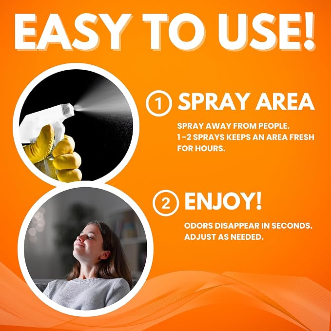 NI-712 Fresh Orange Odor Eliminator Spray (2 bottles) – Powerful, Long-Lasting Odor Neutralizer – Instant Air Freshener for Home, Car & More – Pint-Sized (16 oz)