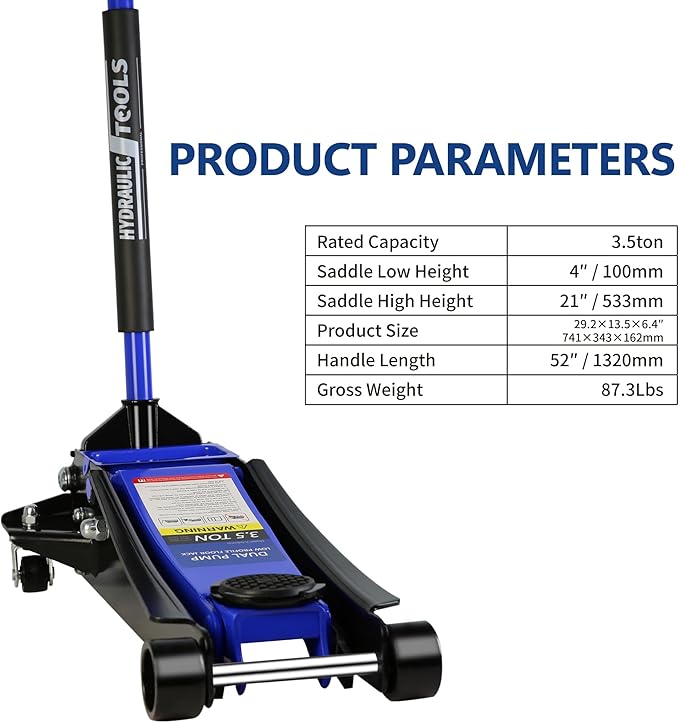 3.5 Ton Low Profile Floor Jack, Professional Trolley Jack Hydraulic Jack, Heavy Duty Steel Racing Floor Jack with Dual Piston Quick Lift Pump, 3.5 Ton（7000 lb） Capacity, Lift Range 4"-21",Blue