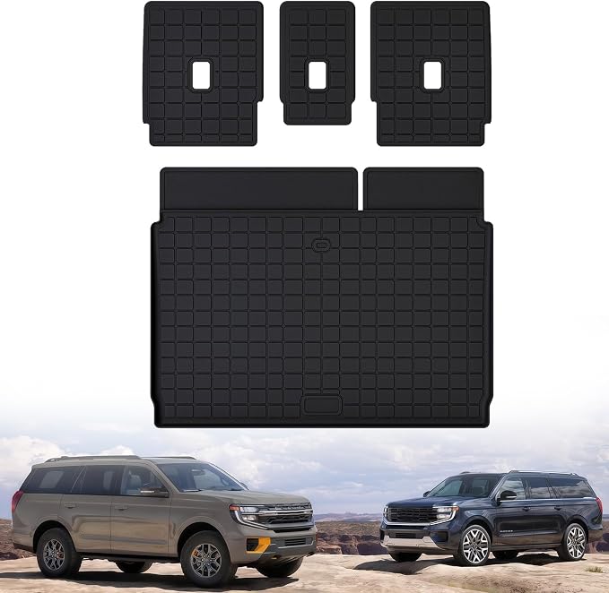 Cargo Mat for 2025 2026 Ford Expedition MAX 7/8 Seats (Only Fit Max) & Backrest Mat,TPE All Weather Protection Car Trunk Mat Covering The Backrest Mat with Velcro Fastener Accessories