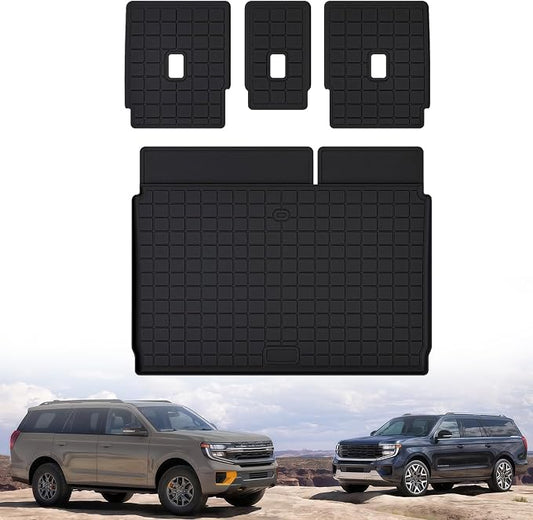 Cargo Mat for 2025 2026 Ford Expedition MAX 7/8 Seats (Only Fit Max) & Backrest Mat,TPE All Weather Protection Car Trunk Mat Covering The Backrest Mat with Velcro Fastener Accessories