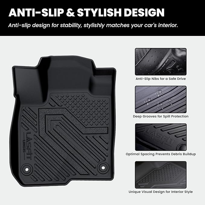LASFIT Floor Mats for Honda Civic Hybrid Sedan 2025 2026 & Hybrid Hatchback 2025 2026, All Weather TPE Custom Fit Car Floor Liner, 1st & 2nd Row, Black