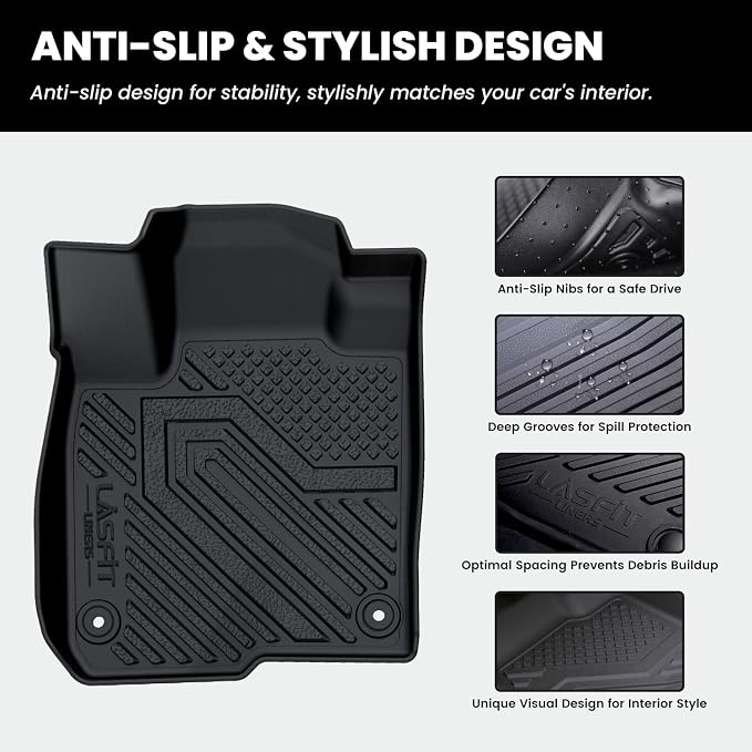 LASFIT Floor Mats & Trunk Mat for Honda Pilot 2016-2022 8 Passenger (No Elite Model), All Weather TPE Custom Fit Floor Liner Accessories, 1st & 2nd & 3rd Row & Cargo Liner with Backrest Mat, Black